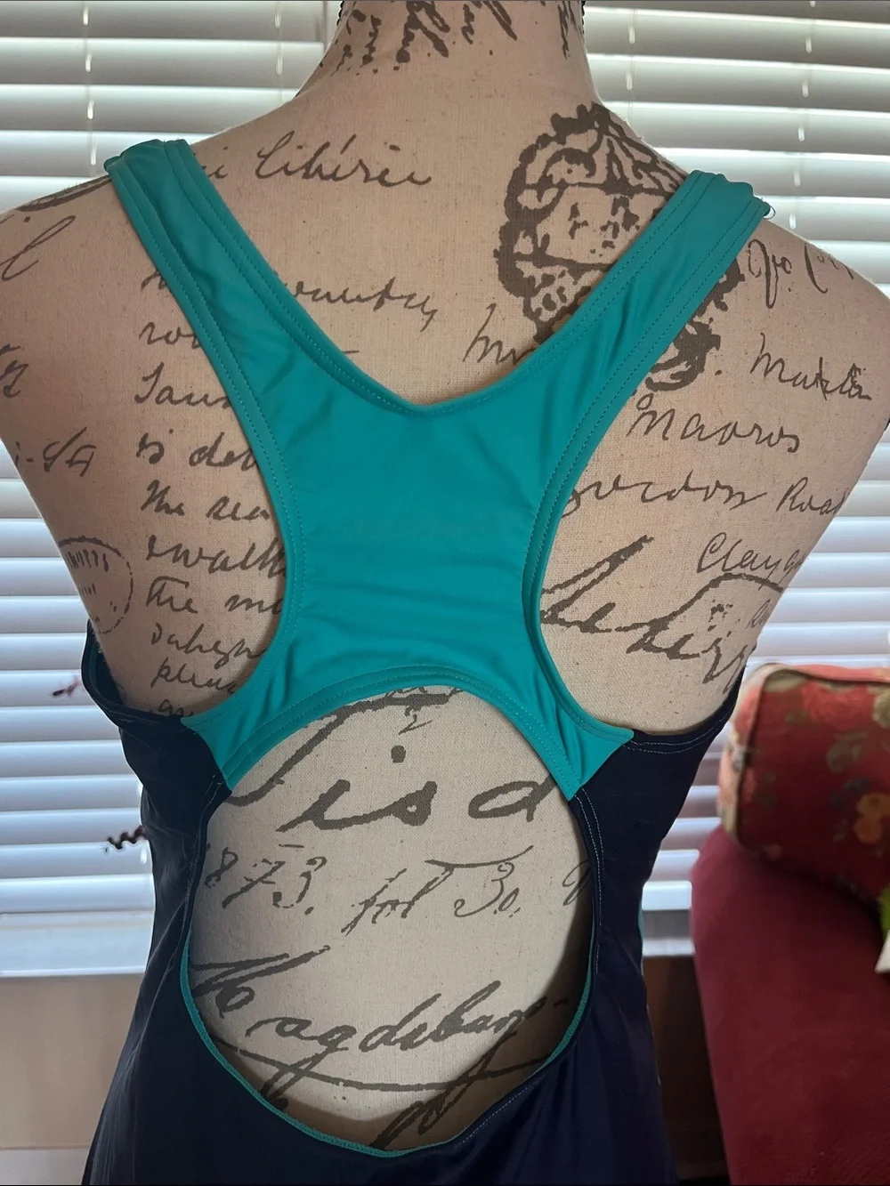 Women’s Navy and Teal Active full boy shorts Swim Suit - Picture 5 of 9